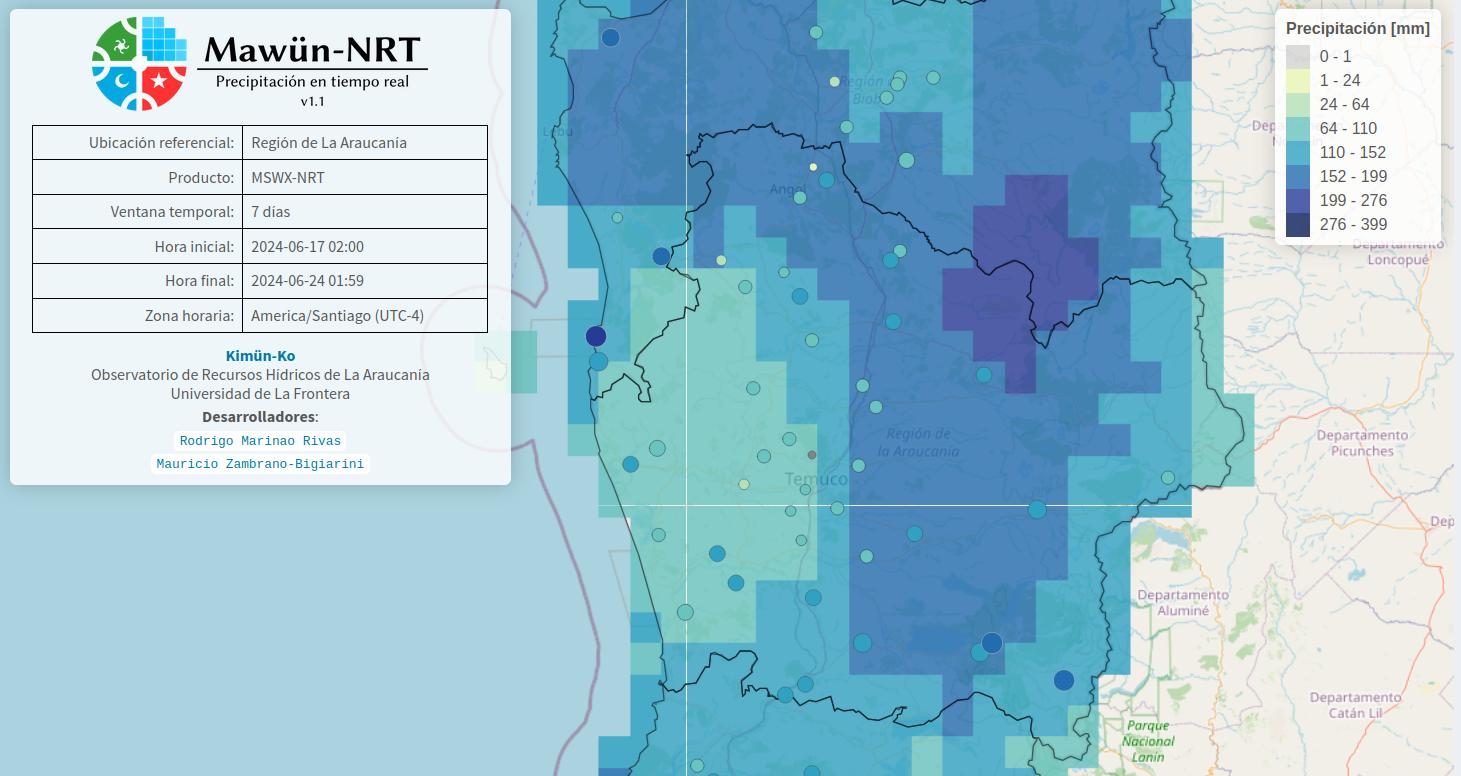 Precipitación acumulada en la región de La Araucania