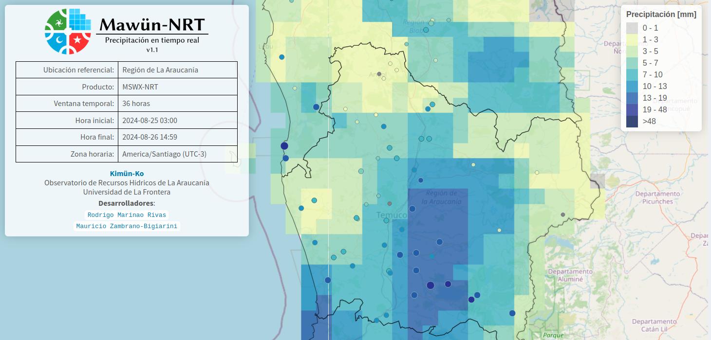 Precipitación acumulada en la región de La Araucania