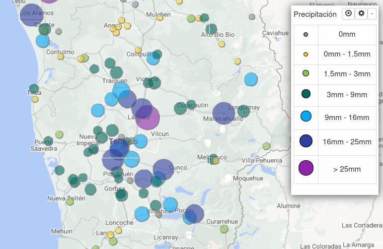 Precipitación acumulada en la Región de La Araucanía de Chile